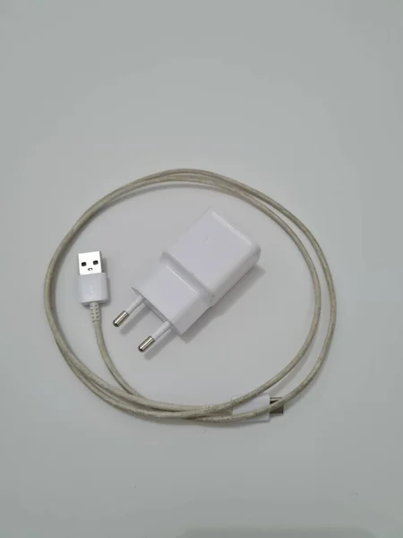 White Cell Phone Chargers Usually Used Cellphones Have Run Out — Stock Photo, Image
