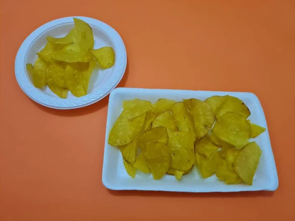 Smażone Przekąski Manioku Przypraw Zwane Chipsami Manioku — Zdjęcie stockowe
