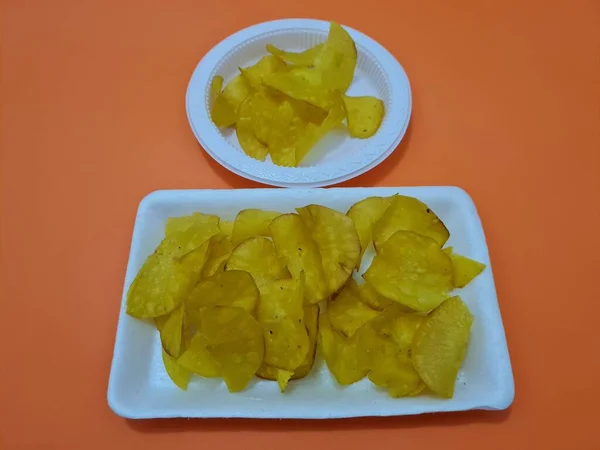 Stegte Snacks Lavet Cassava Krydderier Kaldet Cassava Chips - Stock-foto
