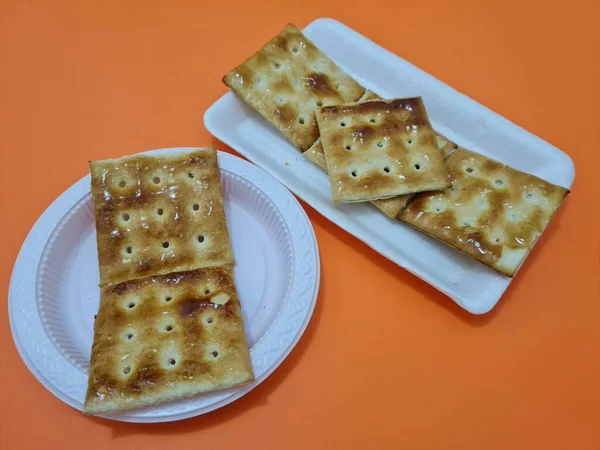 Biscoitos Gabão Doce Feitos Farinha Outros Ingredientes Forma Retangular — Fotografia de Stock