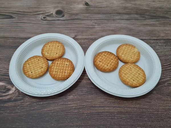 Biscoitos Forma Círculo Feito Farinha Outros Ingredientes Chamados Biscoitos — Fotografia de Stock