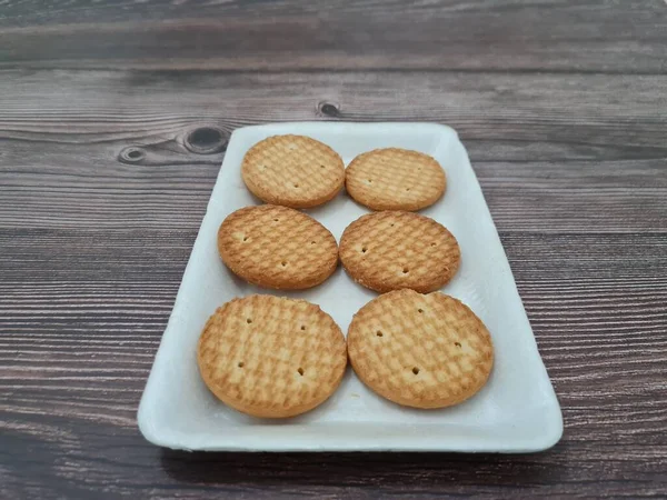 Galletas Forma Círculo Hechas Harina Otros Ingredientes Llamados Galletas — Foto de Stock