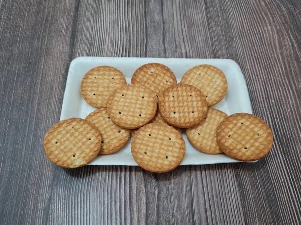 Biscoitos Forma Círculo Feito Farinha Outros Ingredientes Chamados Biscoitos — Fotografia de Stock