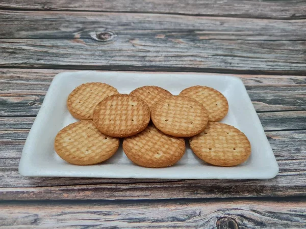 Biscoitos Forma Círculo Feito Farinha Outros Ingredientes Chamados Biscoitos — Fotografia de Stock