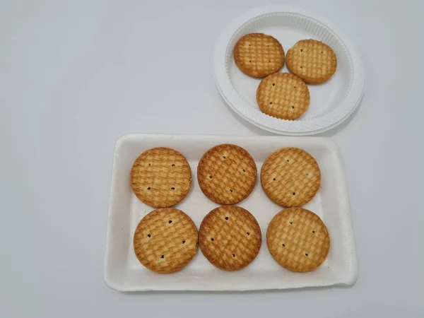 Galletas Forma Círculo Hechas Harina Otros Ingredientes Llamados Galletas — Foto de Stock