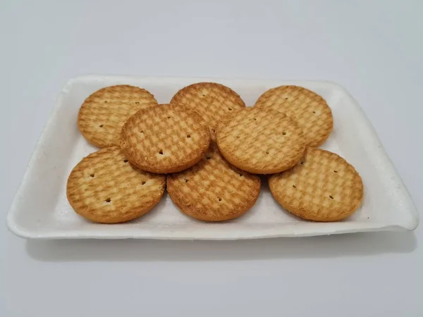 Galletas Forma Círculo Hechas Harina Otros Ingredientes Llamados Galletas — Foto de Stock