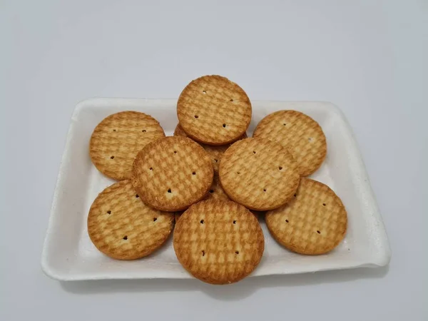 Koekjes Vorm Van Een Cirkel Gemaakt Van Meel Andere Ingrediënten — Stockfoto