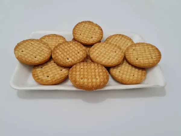 Galletas Forma Círculo Hechas Harina Otros Ingredientes Llamados Galletas — Foto de Stock