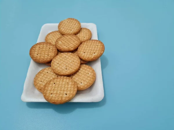 Galletas Forma Círculo Hechas Harina Otros Ingredientes Llamados Galletas — Foto de Stock