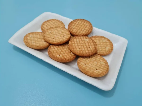 Biscoitos Forma Círculo Feito Farinha Outros Ingredientes Chamados Biscoitos — Fotografia de Stock