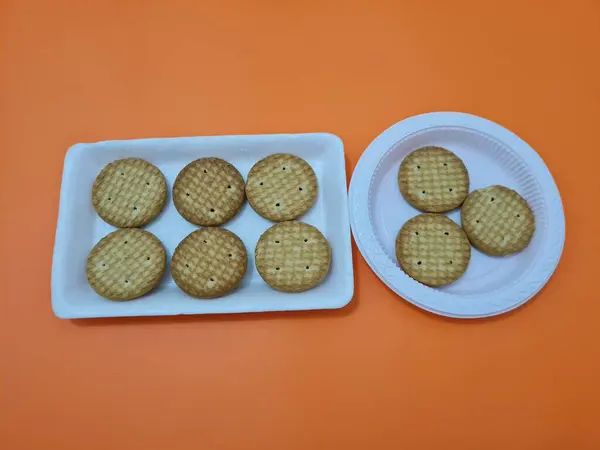 Galletas Forma Círculo Hechas Harina Otros Ingredientes Llamados Galletas — Foto de Stock