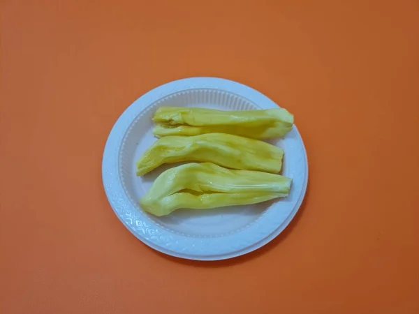 Plátky Zralého Žlutého Jackfruit Nádobě — Stock fotografie