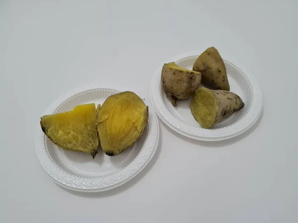 Las Batatas Maduras Amarillas Vapor Contienen Vitaminas Minerales Que Son —  Fotos de Stock