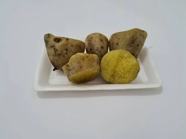 Batatas Doces Maduras Amarelas Cozidas Vapor Contêm Vitaminas Minerais Que — Fotografia de Stock