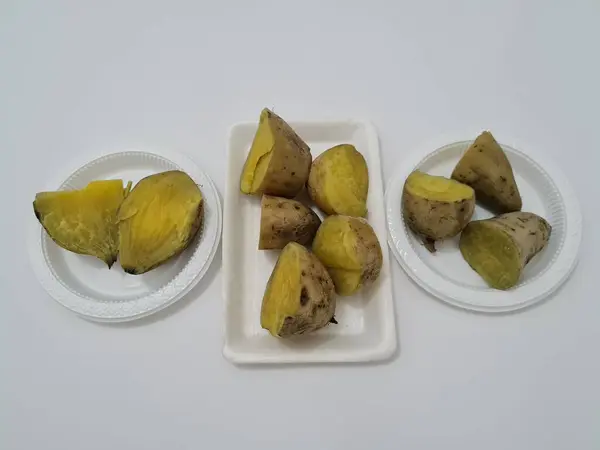 Las Batatas Maduras Amarillas Vapor Contienen Vitaminas Minerales Que Son —  Fotos de Stock