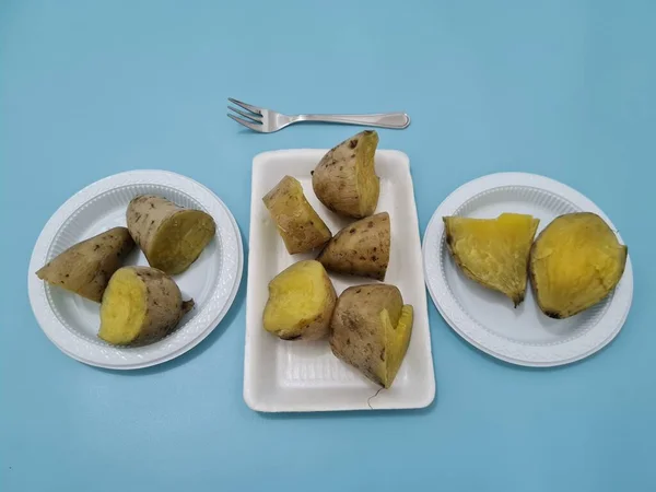 Gotowane Parze Żółte Dojrzałe Słodkie Ziemniaki Zawierają Witaminy Minerały Które — Zdjęcie stockowe