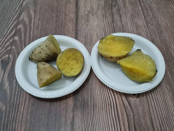 Gedämpfte Gelbe Reife Süßkartoffeln Enthalten Vitamine Und Mineralstoffe Die Gut — Stockfoto