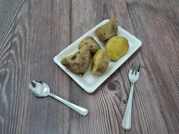 Gedämpfte Gelbe Reife Süßkartoffeln Enthalten Vitamine Und Mineralstoffe Die Gut — Stockfoto