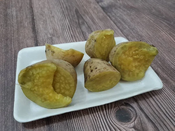 Les Patates Douces Mûres Jaunes Vapeur Contiennent Des Vitamines Des — Photo