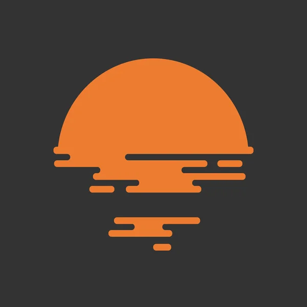 Günbatımı su üzerinde modern logo tasarımı koyu arkaplanda — Stok Vektör
