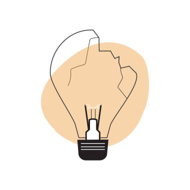 Düz modern logo şeklinde kırık sarı ampul. 