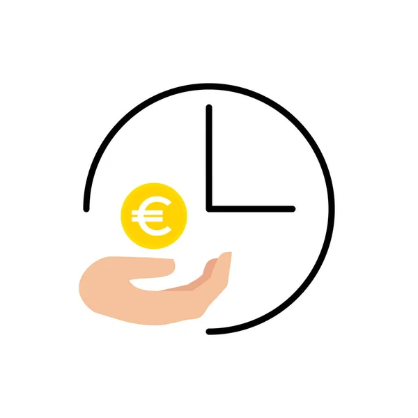 Euro recurring payments vector icon, bicolor flat symbol in black and yellow, white background, money in hand — Stock Vector