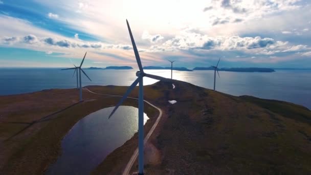 Mulini Vento Produzione Energia Elettrica Parco Eolico Arctic View Havoygavelen — Video Stock