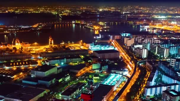 Time Lapse Osaka City Osaka Bay Por Noche — Vídeo de stock