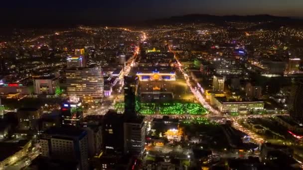 Luftbild Mongolei Zeitraffer 12062 Ulaanbaatar Innenstadt Nacht September 2021 Zeitraffer — Stockvideo