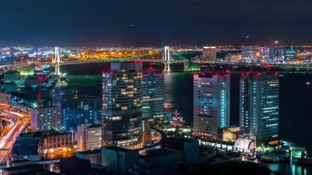 Sunrise Time Lapse Tokyo Bay Med Utsikt Över Rainbow Bridge — Stockvideo