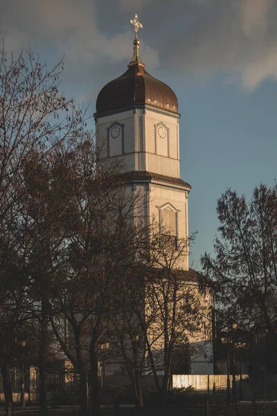 Church tower bell tower with clock