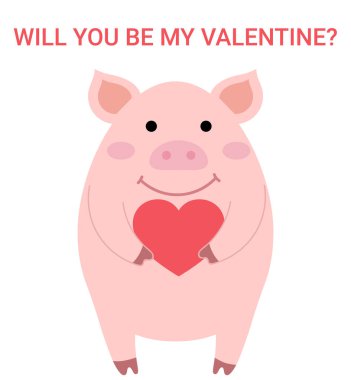  Tatlı domuzlu sevgililer günü tebrik kartım olur musun? Sevgililer Günü için vektör grafik. Sevgi Kartı.