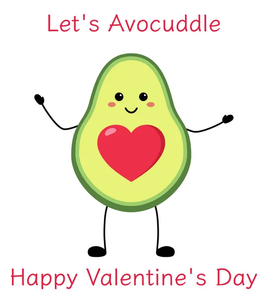 Carino Avocado Divertente Felice Con Cuore Giorno Valentino Disegno Biglietto — Vettoriale Stock