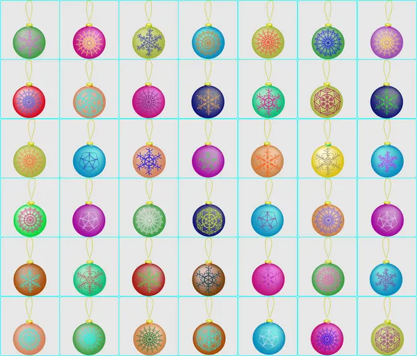 Bolas Natal Coloridas Com Ornamento Flocos Neve — Vetor de Stock