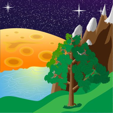 Uçurumun üzerindeki yalnız bir ağacın kozmik manzarası