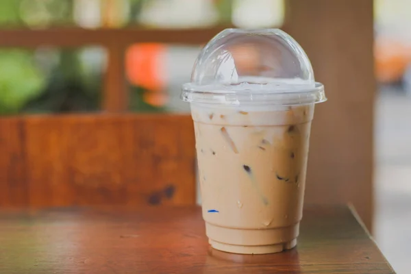 Iced Latte Wooden Table — Stock Photo, Image