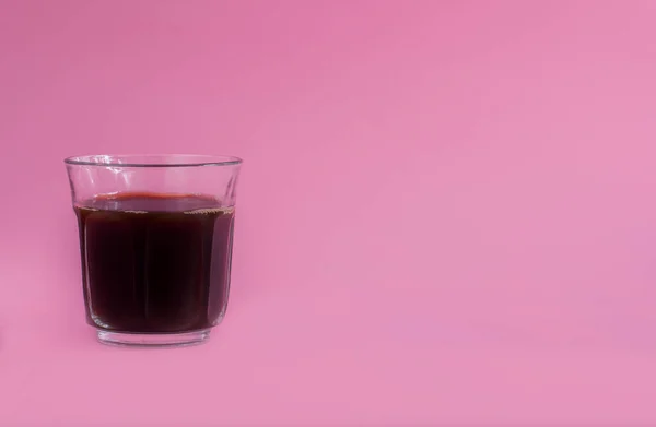 Glass Black Coffee Pink Background Beverage Morning Concept — Stock Photo, Image