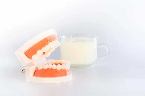Soins Santé Concept Dentaire Travail Équipe Miniature Sur Tasse Lait — Photo