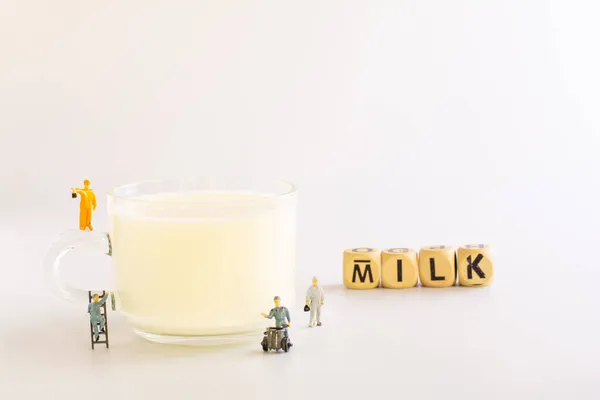 Werker Team Work Concept Miniature Work Cup Milk Hight Calcium — Stock Photo, Image