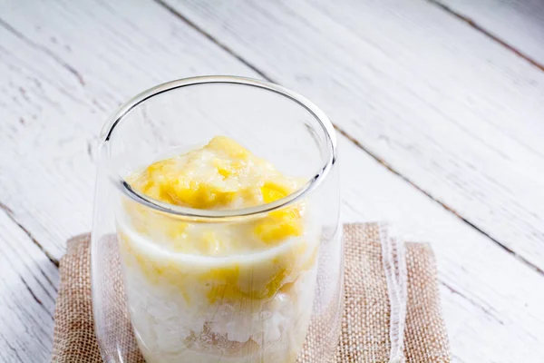 Summer Appetizer Thailand Concept Durian Sticky Rice Coconut Milk Cream — Stock Photo, Image