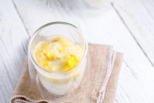 Aperitivo Verão Conceito Tailândia Arroz Seco Pegajoso Com Creme Leite — Fotografia de Stock