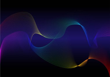 Çizgilerin gökkuşağı eğrisi veya arkaplandaki dalgalar, teknoloji pankartı için soyut arkaplan.