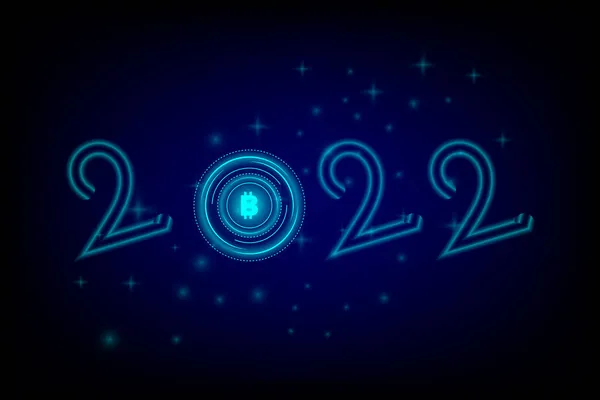 ビジネスと技術と新しい年の概念 2022暗号通貨コインとブロックチェーン技術を背景にしています ビッグデータ情報交換デジタル通貨とオンライン決済 — ストックベクタ