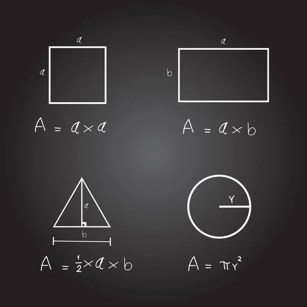 Hand Written Formula Area Rectangular Triangle Circle Black Background Equation — Stock Vector