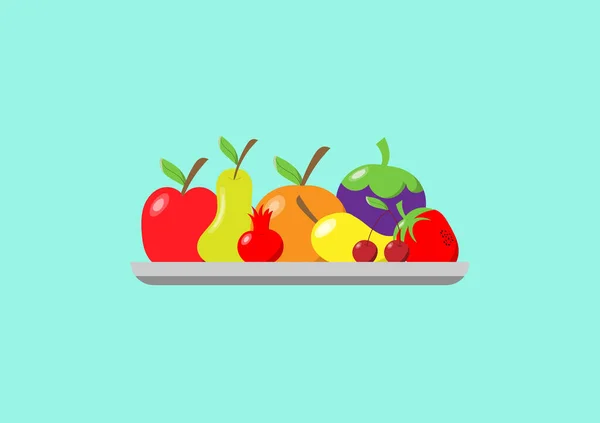 Conceito Alimentação Saudável Variedade Frutas Laranja Maçã Morango Romã Pêra —  Vetores de Stock
