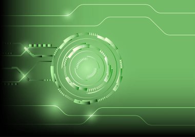 Yeşil soyut teknoloji geçmişi. Fütürist dijital yenilik. Veri akışı süreci.