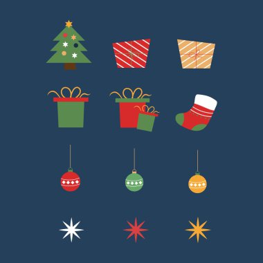 Mavi arka planda Noel 'in unsuru ve süslemesi.