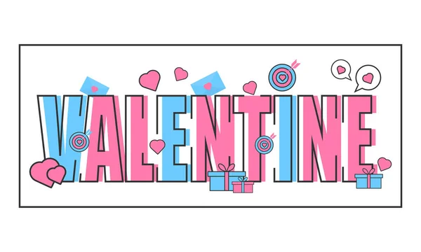 Letter Word Valentine Day Heart Dartboard Gift Box Icon Presentation — Vetor de Stock