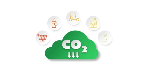 Carbon Dioxide Reduction Concept Green Clouds Co2 Symbol Arrow Icon — Stock Vector