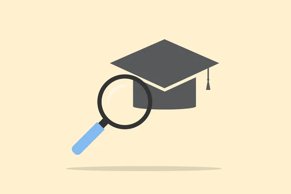 Education Search Concept Magnifying Education Cap Yellow Background Online Course — Stockvector